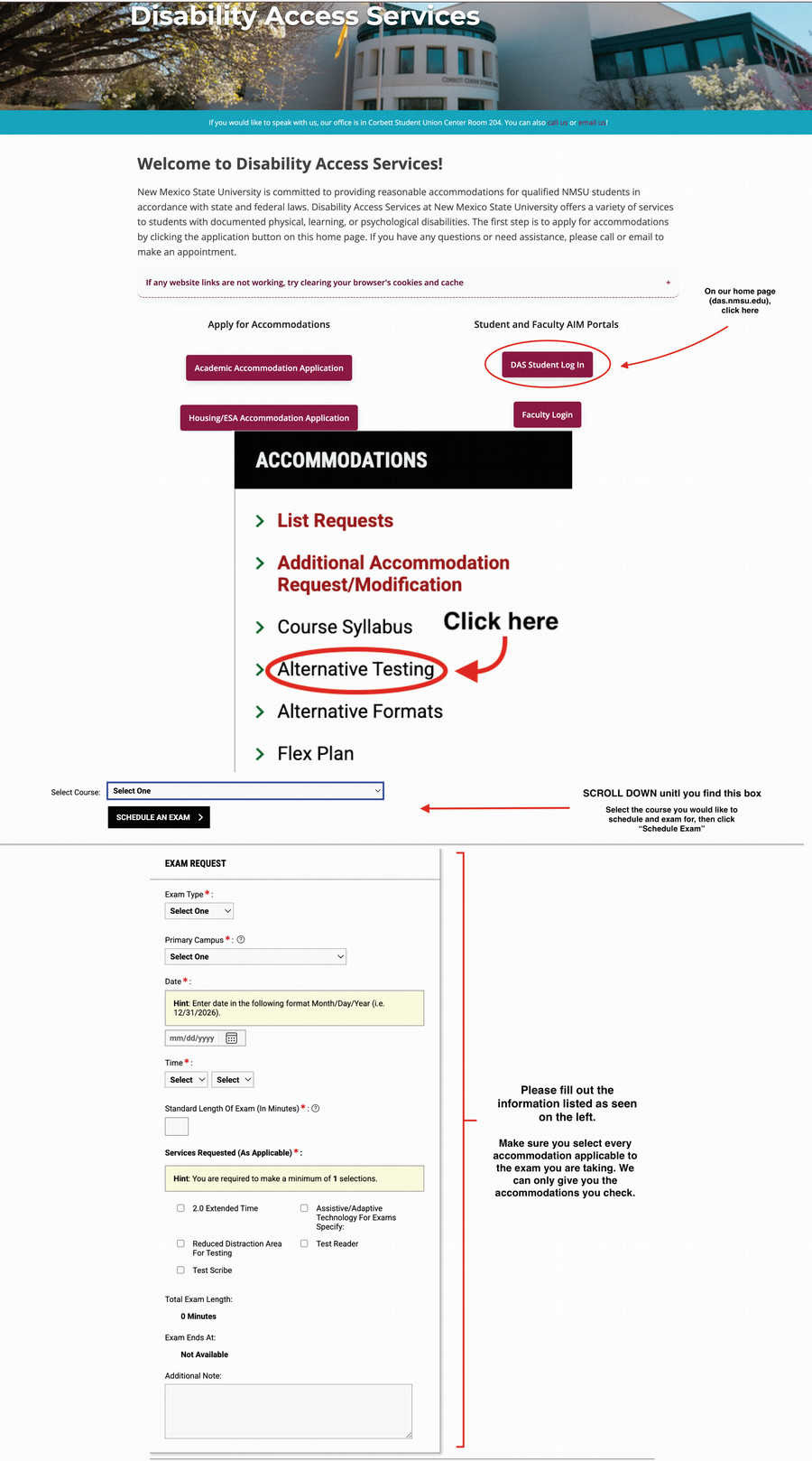 Student AIM Tutorial how to access scheduling exam page